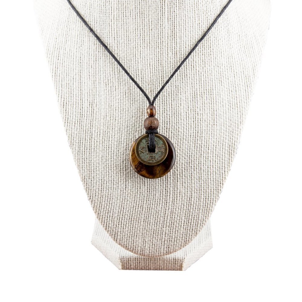 Golden Tiger’s Eye and Lucky Coin Necklace | Handmade - Picture 4 of 6